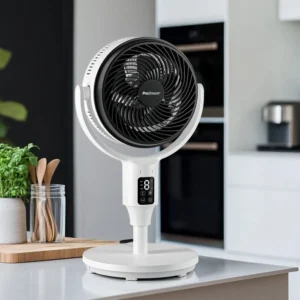 AirFlo 109 cm Smart Hybrid Pedestal Fan - Ultra-Quiet Air Circulator - White/Black